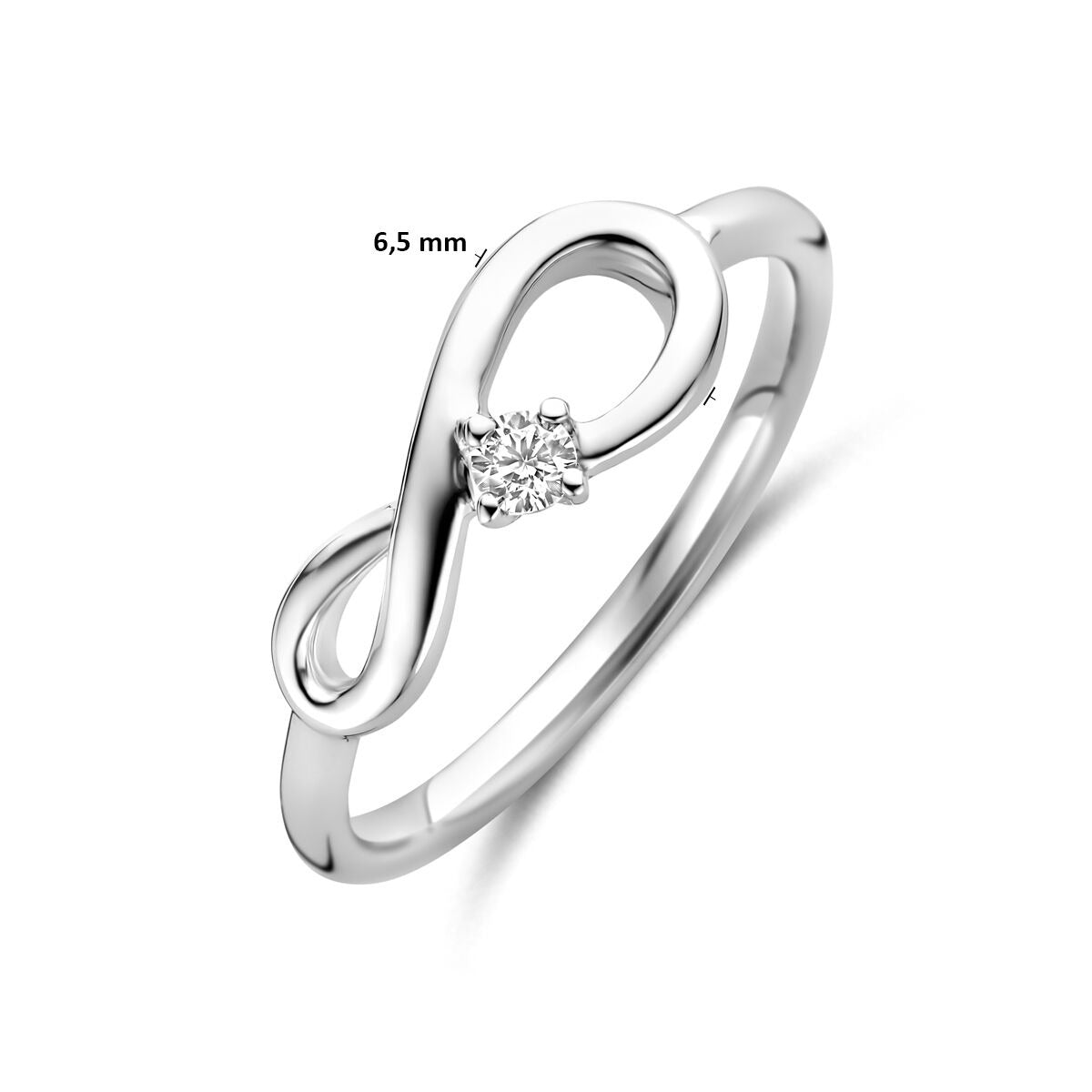 Damenring aus rhodiniertem Silber mit Unendlichkeitssymbol und Zirkonia – 6,5 mm breit