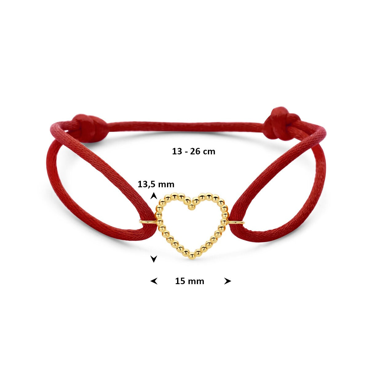 Rotes Satinarmband mit 14k Goldherz