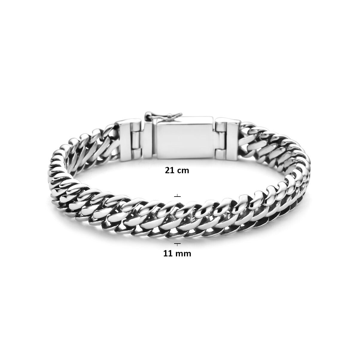 Herrenarmband aus oxidiertem Silber – Doppelte Gourmetschließe 11 mm