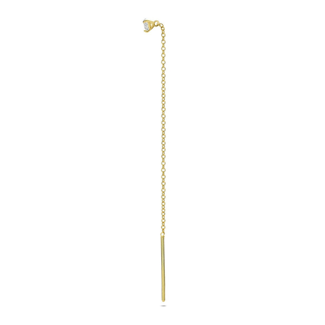 14k Geelgouden doortrekoorbel met hartvormige diamant