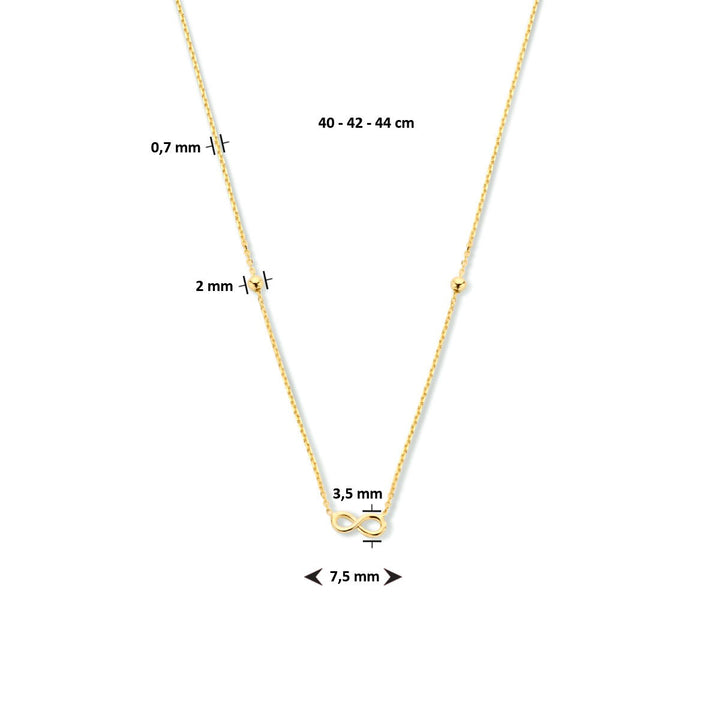 9k Geelgouden collier met infinity hanger en bolletjes