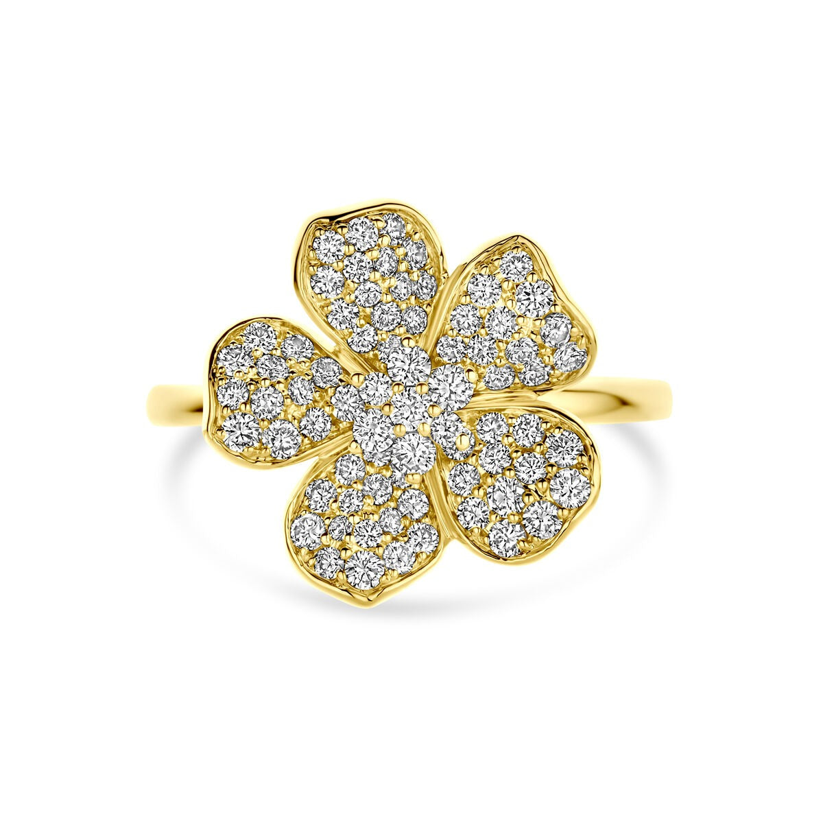 14k Gelbgold-Blumenring mit Diamant – Eleganz in Blüte für Damen