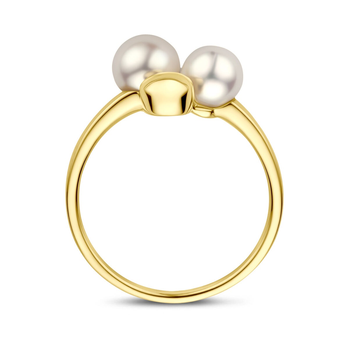 14k Gelbgold Damenring mit Perle und Diamant – 11 mm breit