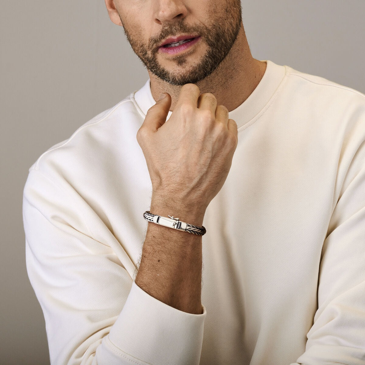 Oxidiertes Silberarmband für Herren – Fuchsschwanzkette 9 mm