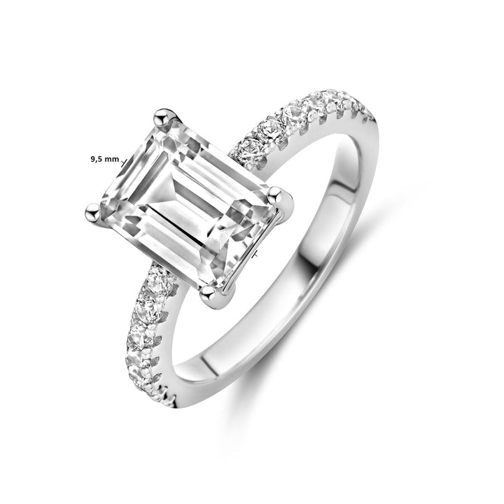 Zilveren ring met emerald geslepen zirkonia – gerhodineerd 925 zilver