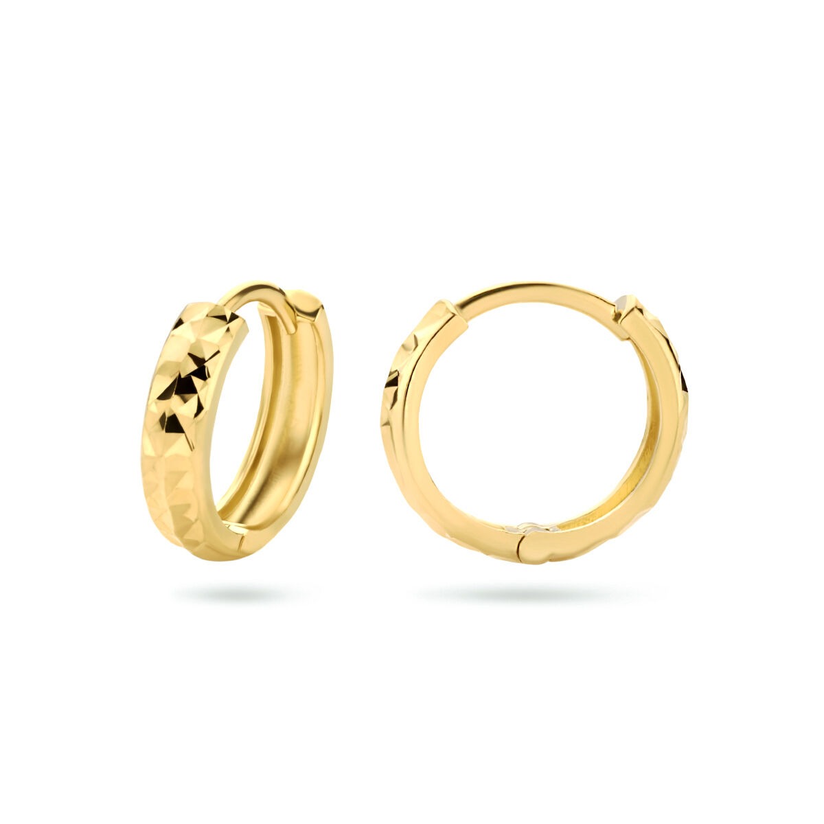 9 Karat Gelbgold Klappcreolen mit diamantierter Oberfläche
