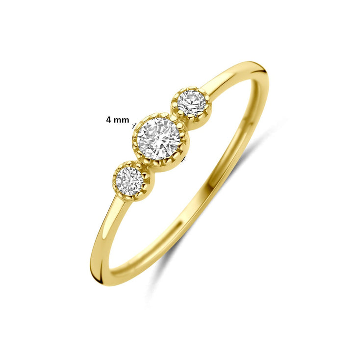 9k Geelgouden dames ring met zirkonia – 4 mm breed