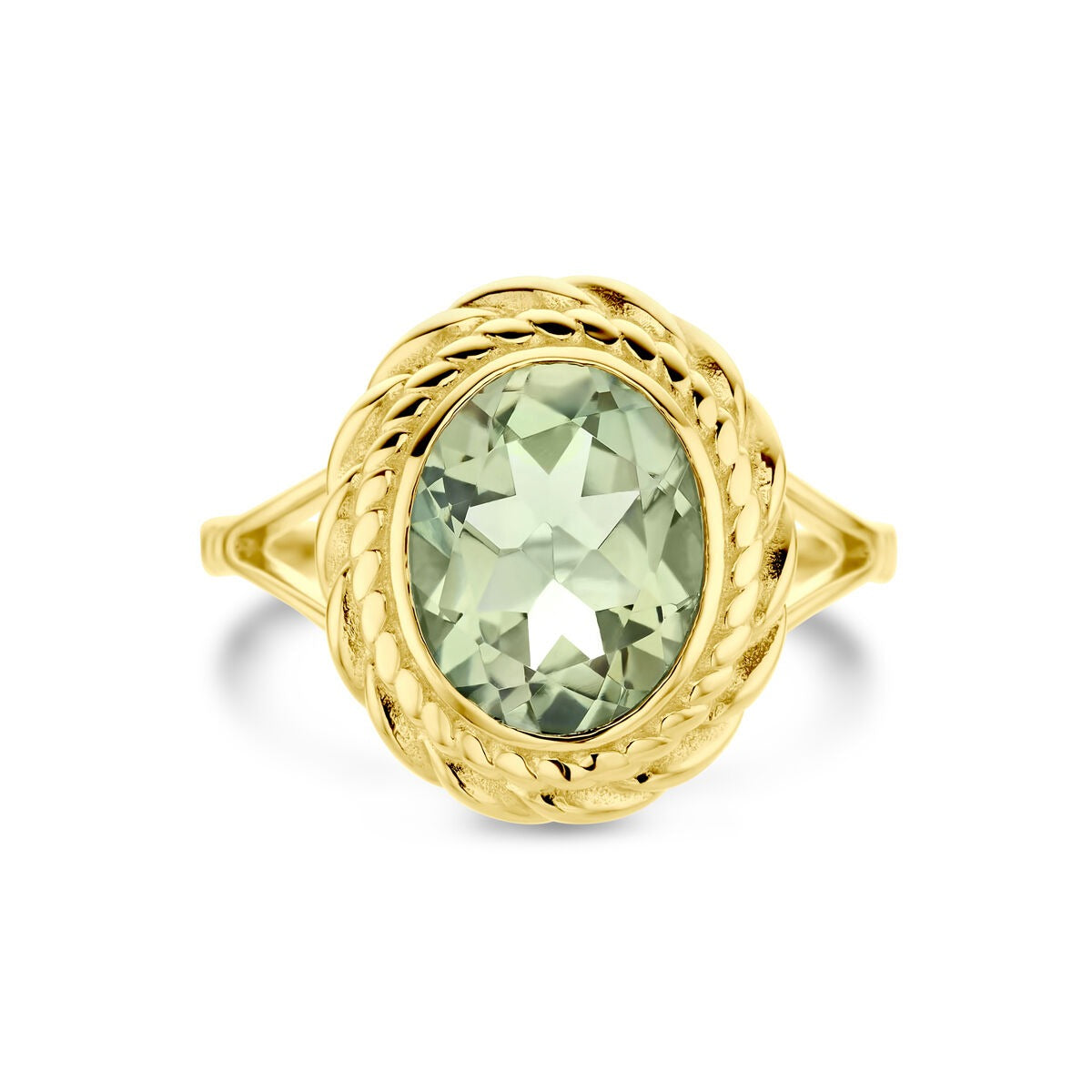 Goldring 14k mit grünem Amethyst – Entourage-Fassung