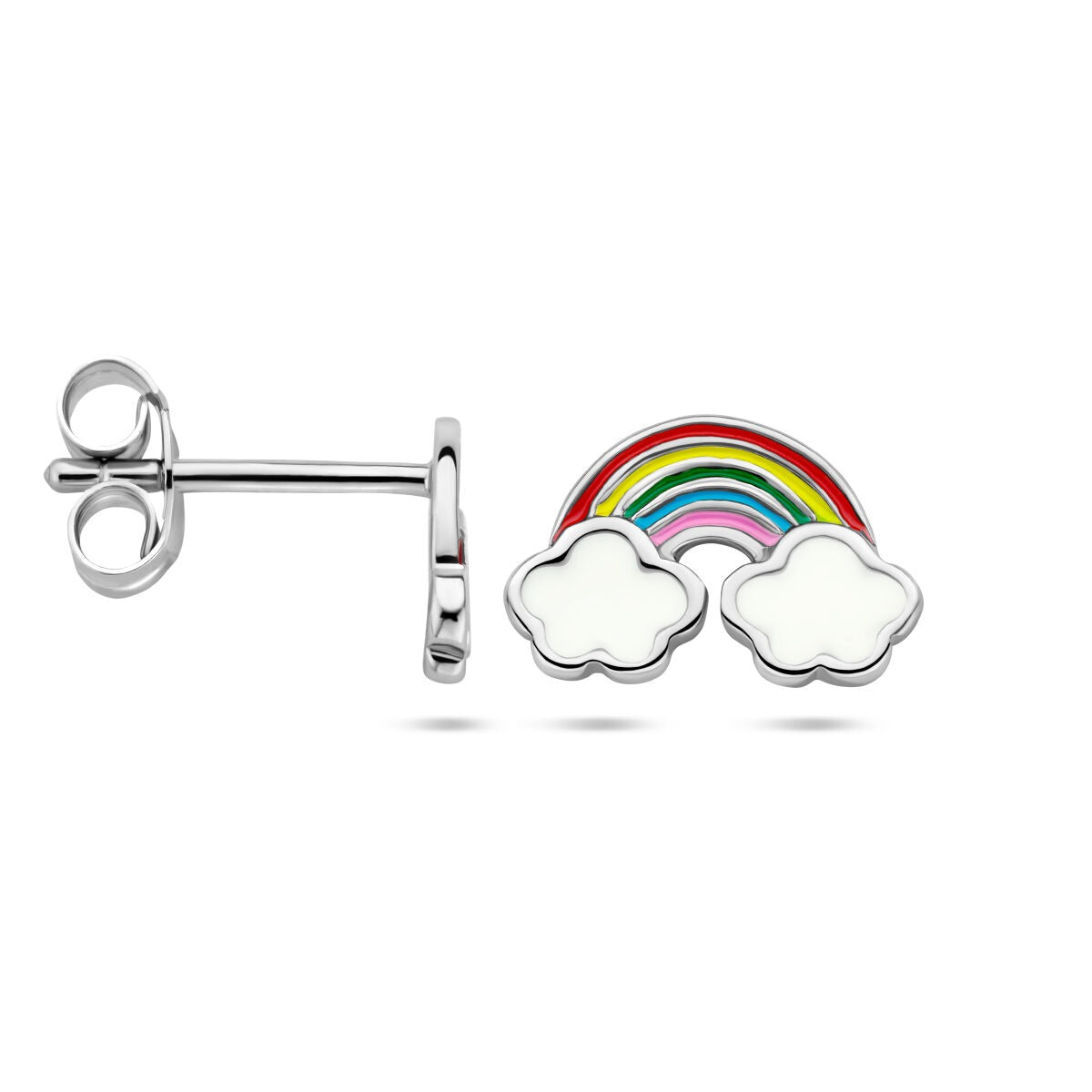 925 rhodiniertes Silber Regenbogen-Ohrstecker mit Wolken