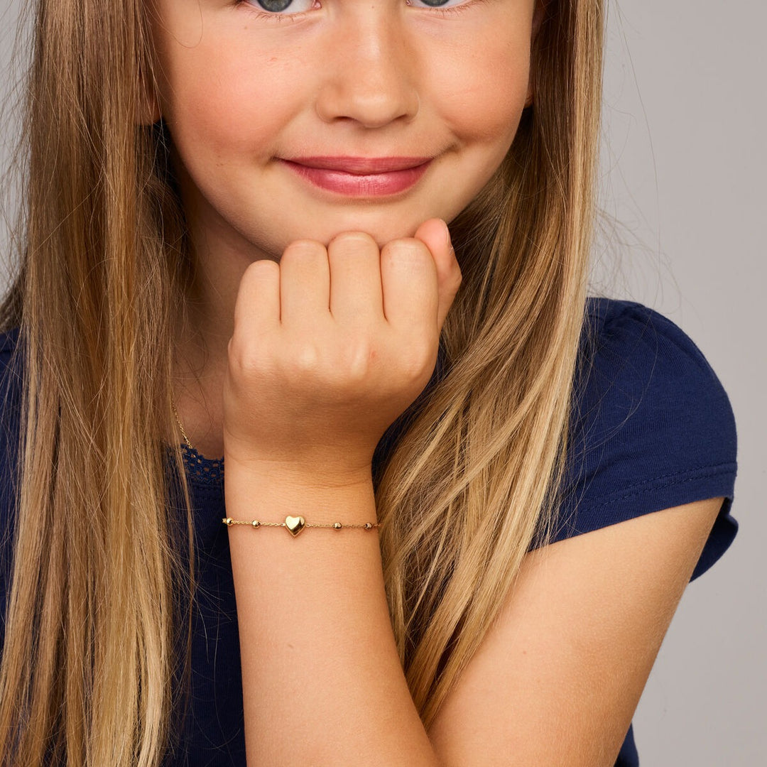 Armband Herz und Kugeln 11 – 13 cm 14K Gelbgold