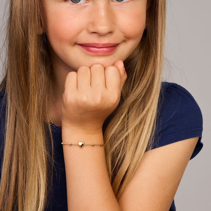 Armband Herz und Kugeln 11 – 13 cm 14K Gelbgold