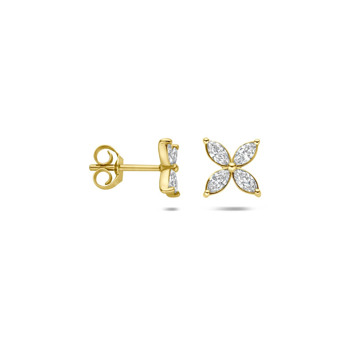 14k Gelbgold Ohrstecker mit im Labor gezüchteten Diamanten Blumen