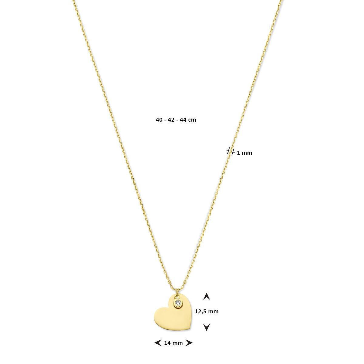 14k Gelbgoldkette mit Herz und Zirkonia