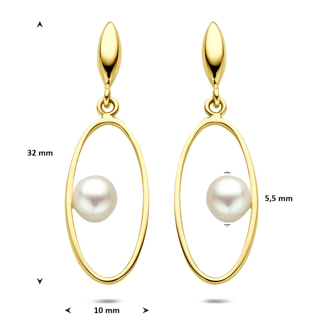 14k geelgouden oorhangers met parel 32 mm