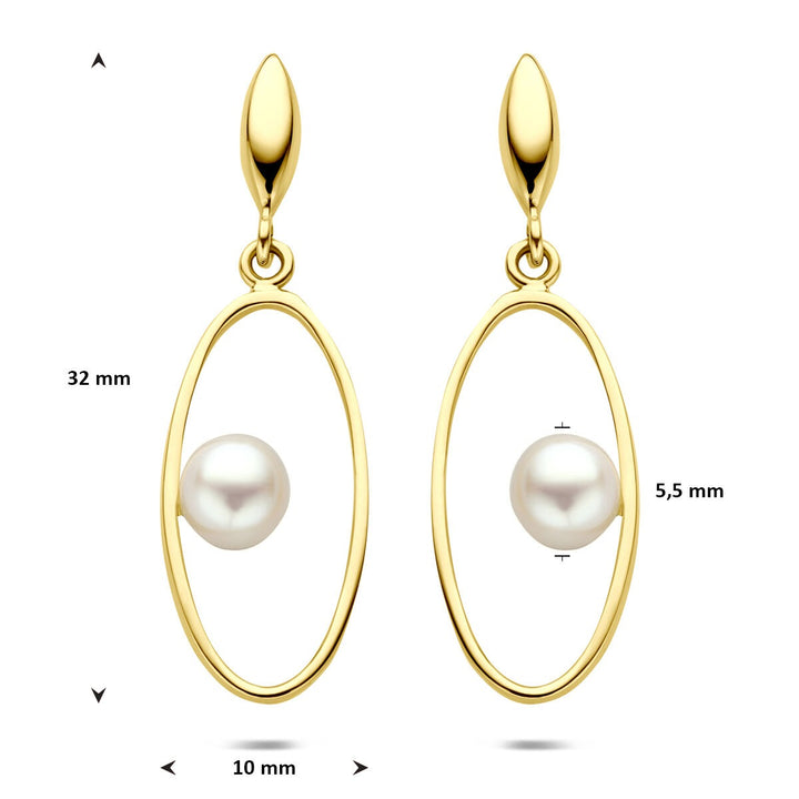 14k geelgouden oorhangers met parel 32 mm