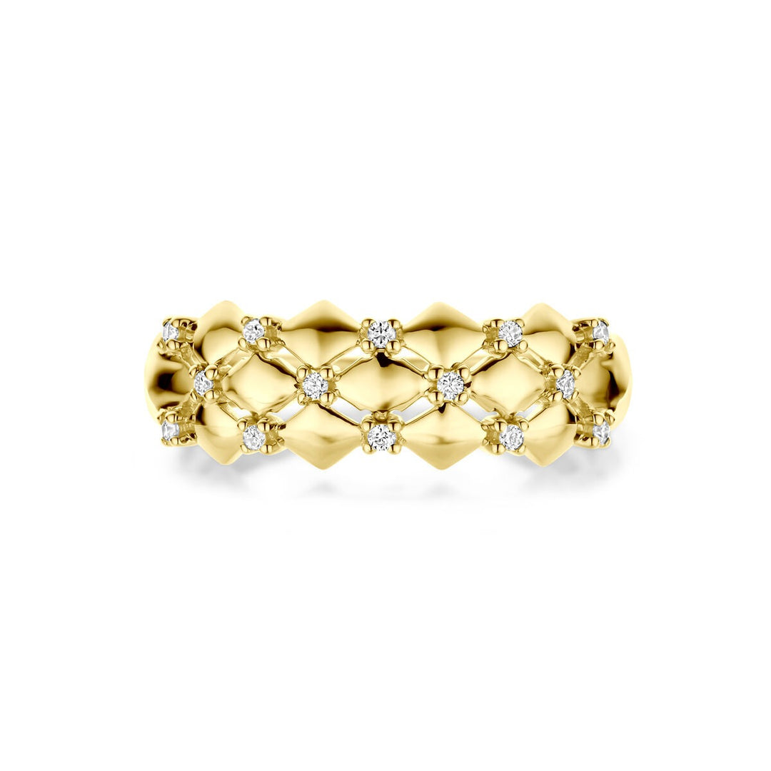 Bicolor ring – 14k geel- en witgoud met diamant, 7 mm breed