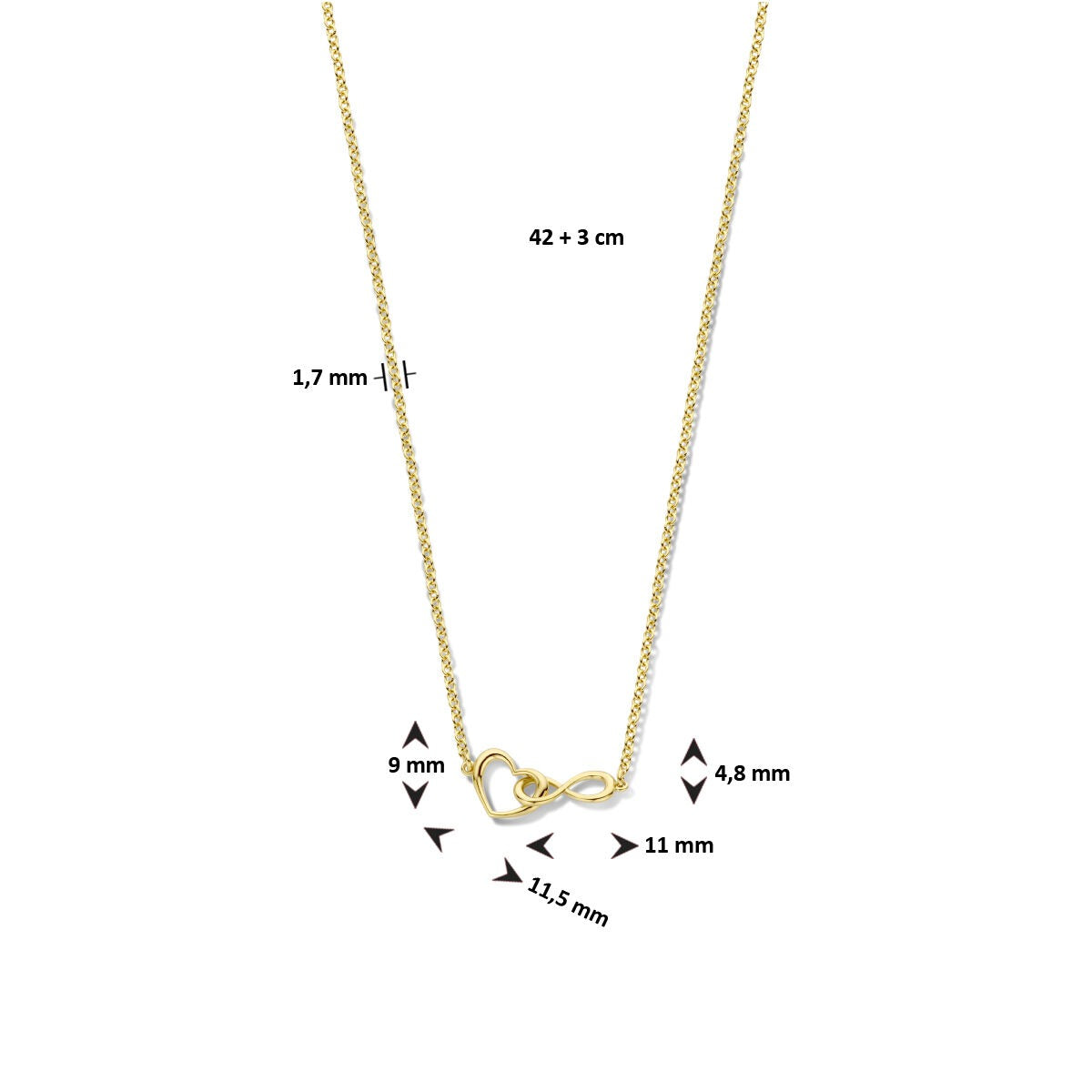 Goldfarbene Kette mit Herz- und Infinity-Symbol