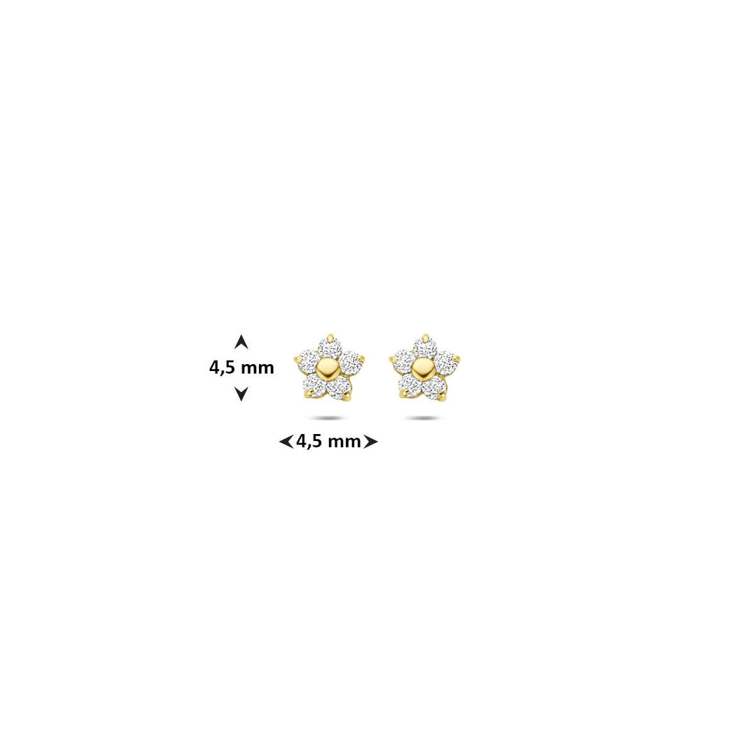 Ohrstecker Blume und Zirkonia 14K Gelbgold