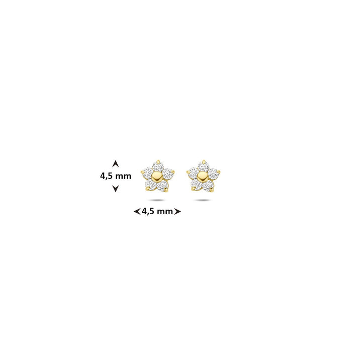 Ohrstecker Blume und Zirkonia 14K Gelbgold