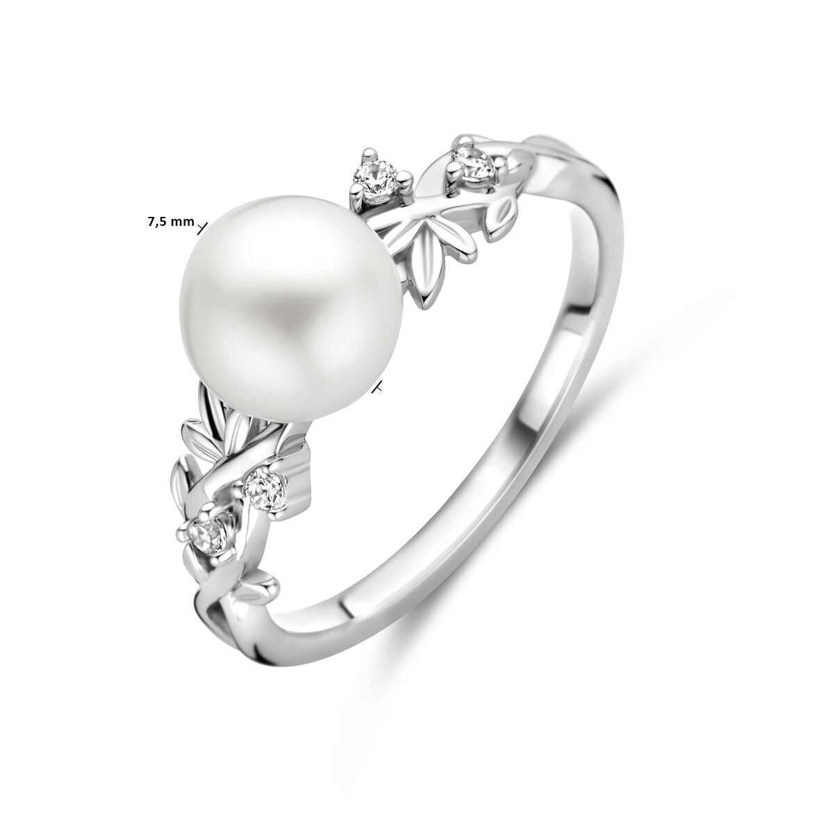 Silberring mit Zirkonia und Süßwasserperle – rhodiniertes 925er Silber