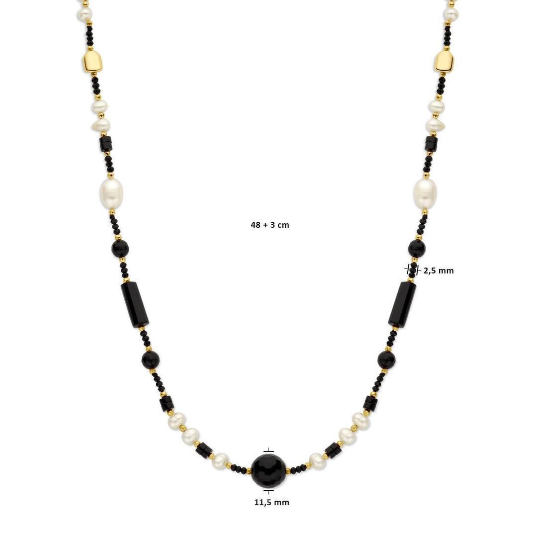 Halskette Perle und Onyx 48 + 3 cm 3 Mikron Silber vergoldet (gelb)
