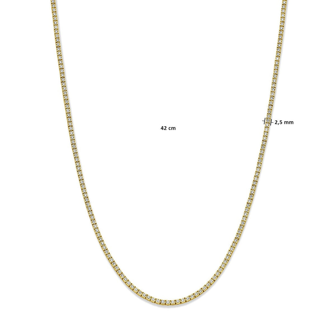 Tennishalskette Diamant 5,00 ct H SI 2,5 mm 42 cm 14 K Gelbgold