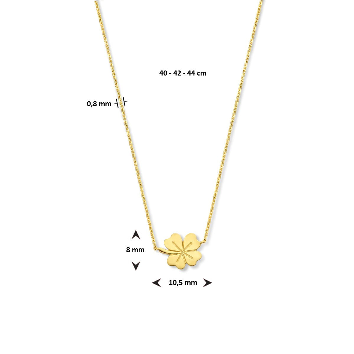 Goldene Klee-Halskette – 9 Karat Gelbgold, verstellbar 40–44 cm