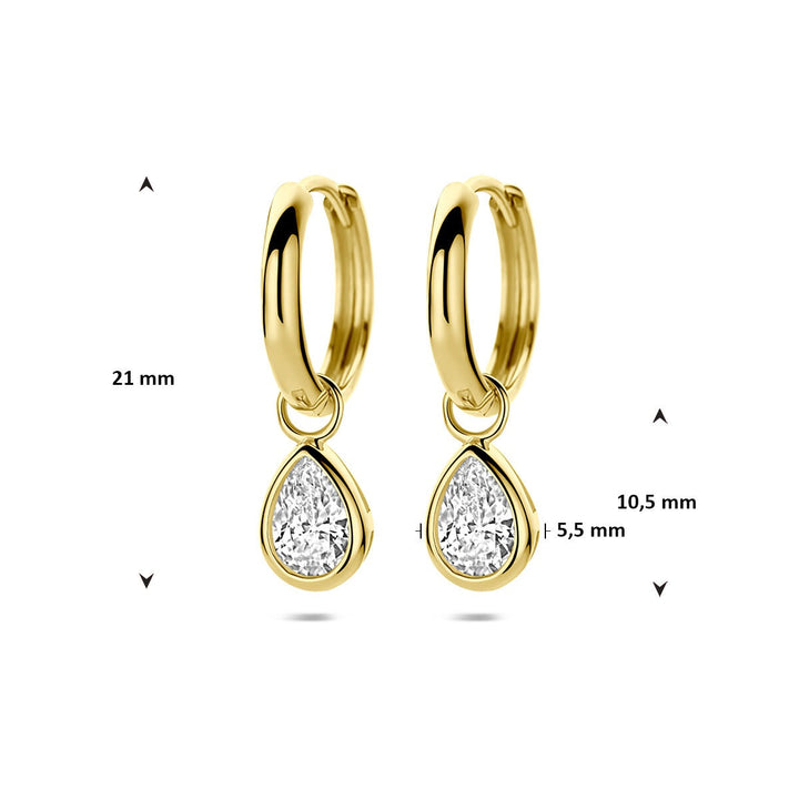 14k Geelgouden oorringen met peervormige zirkonia