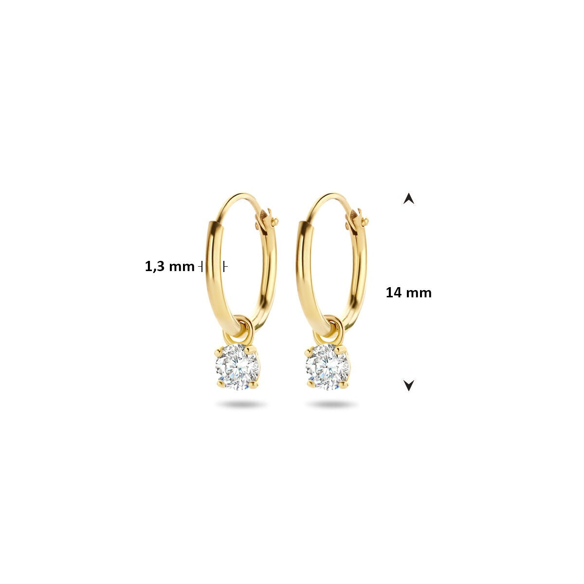 Goldohrringe mit Zirkonia – 14 Karat, Krappenfassung