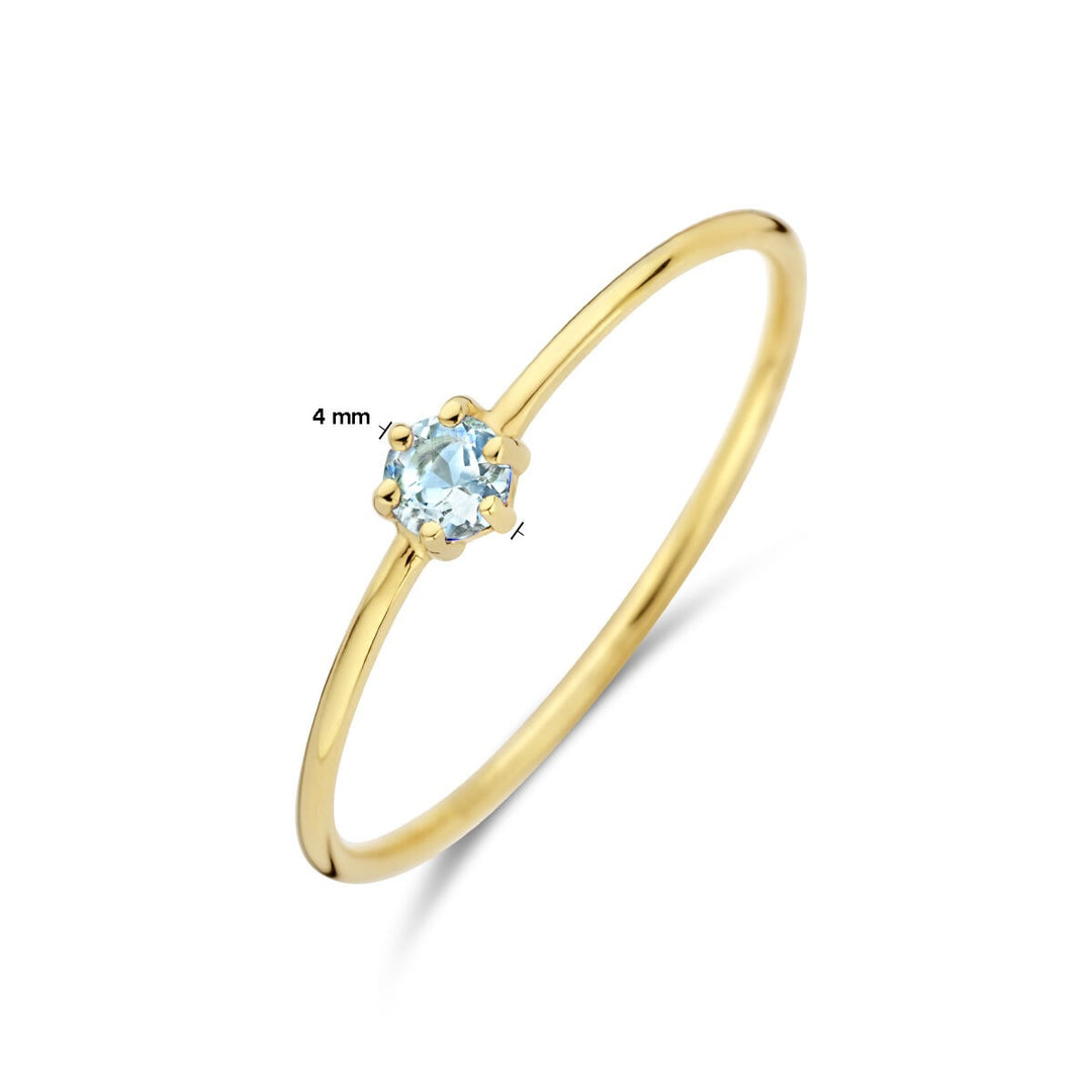 Ring mit Geburtsstein Aquamarin März 14K Gelbgold