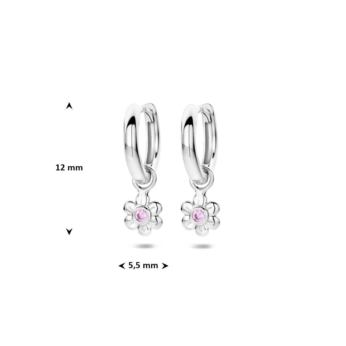 Silberne Ohrringe mit rosa Zirkonia und Blumendesign