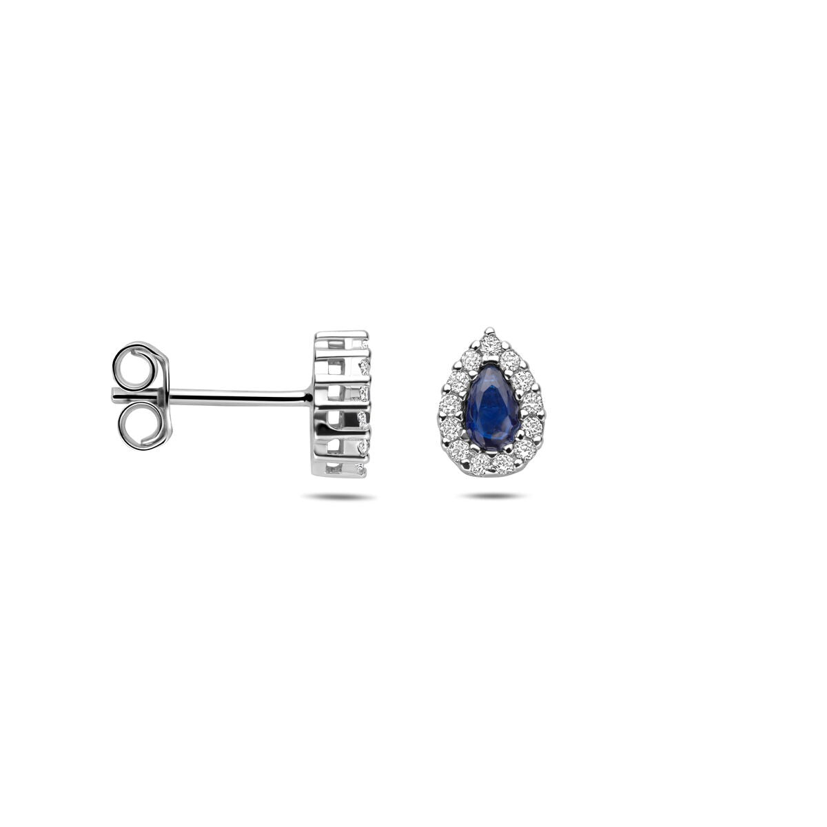 Rhodinierte Ohrstecker aus Silber mit Saphir und Zirkonia