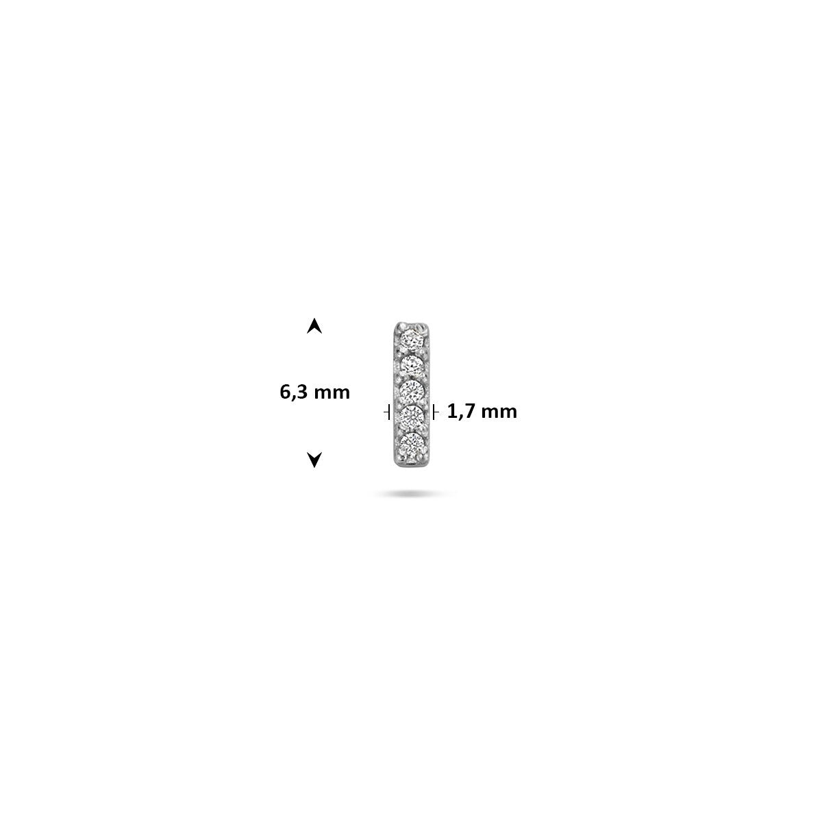 Rhodinierter silberner Flat Back Piercing mit Zirkonia in Balkenform