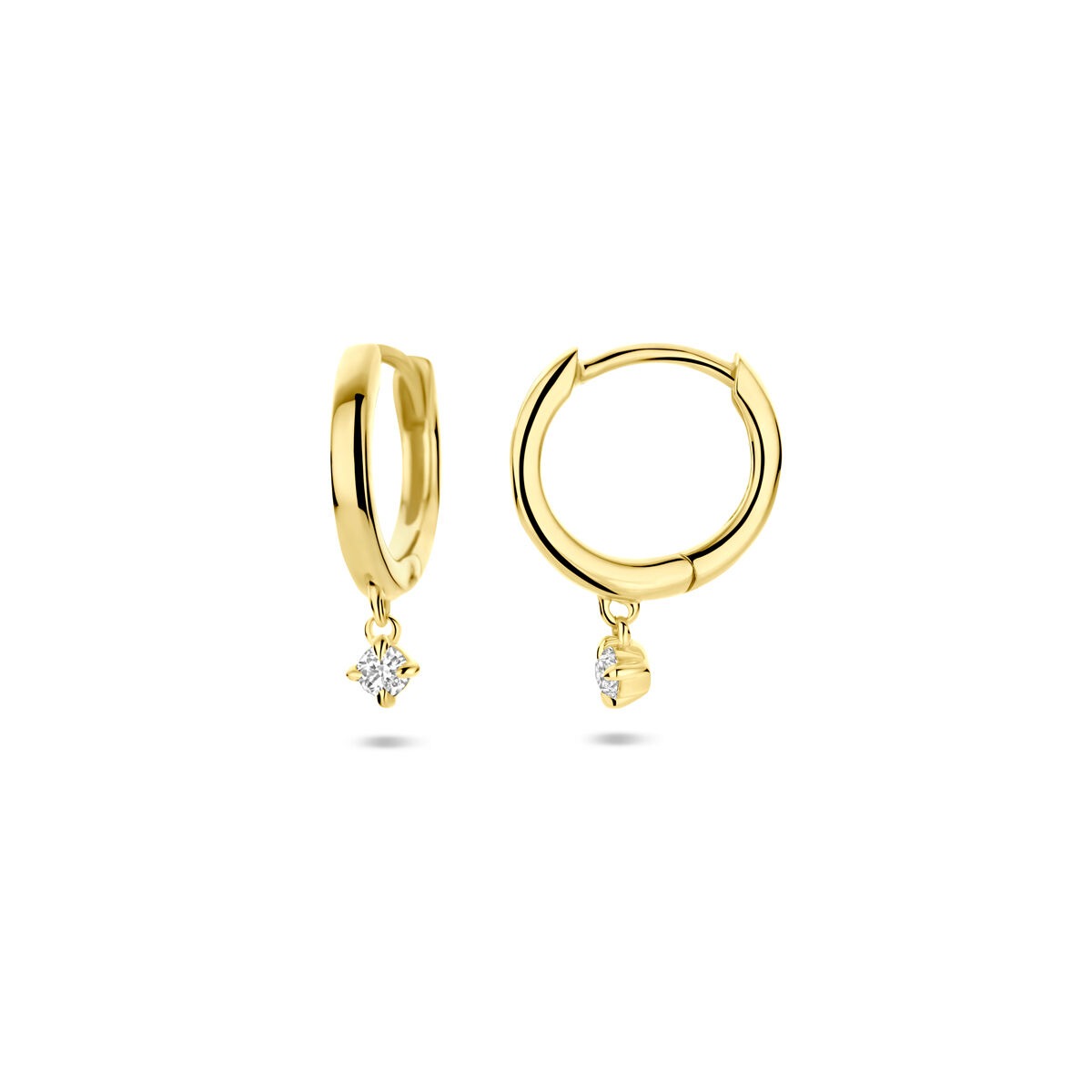 14k Gelbgold-Creolen mit im Labor gezüchtetem Diamanten 0,07ct (2x 0,035ct) H SI 14,5 mm