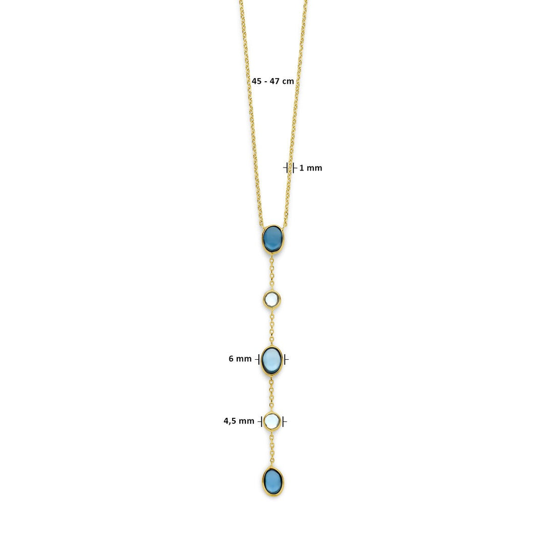 Halskette London Blau und Blautopas 45 - 47 cm 14K Gelbgold