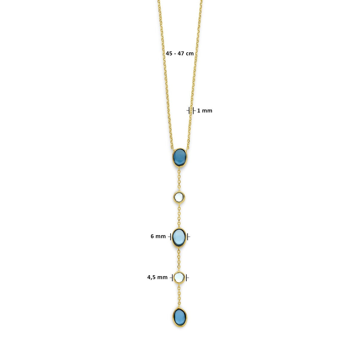 14k Gold Damen-Halskette mit London Blue und blauem Topas – 45-47 cm
