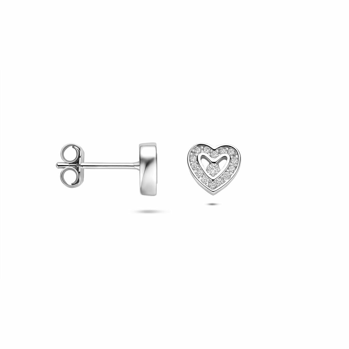 Silberne Herzohrstecker mit Zirkonia – rhodiniertes 925er Silber