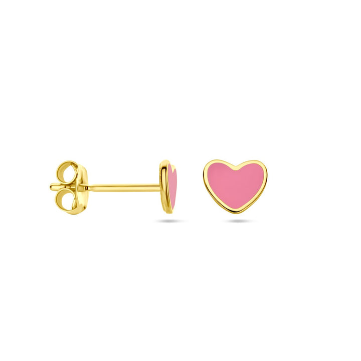 Ohrstecker Herz rosa Epoxidharz 14K Gelbgold