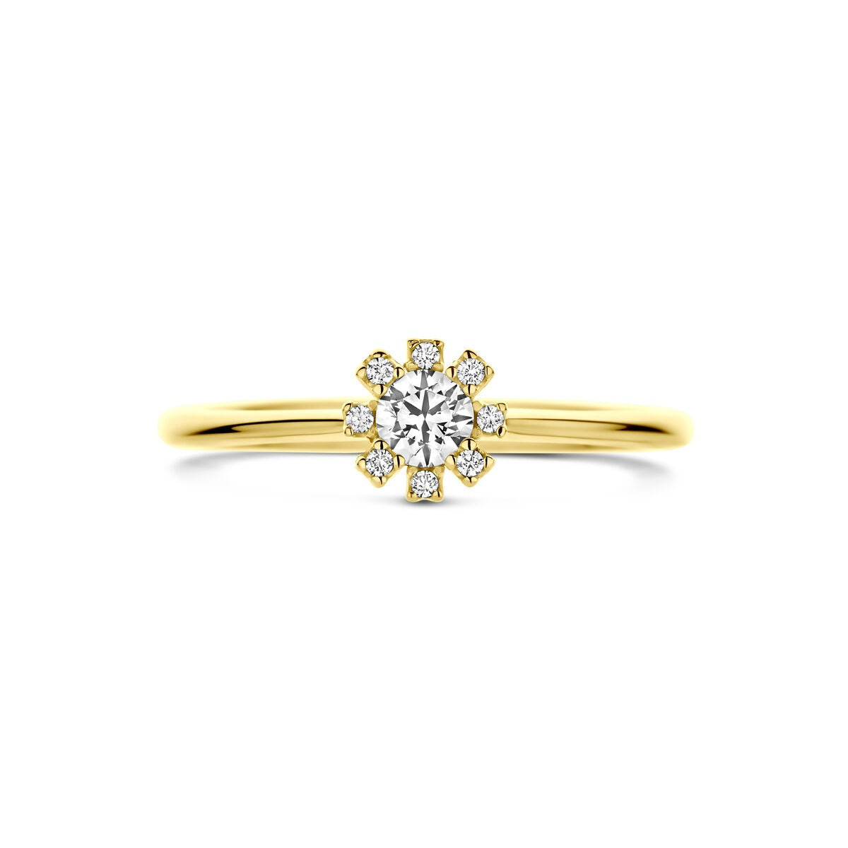 14k Gelbgold Damenring mit Zirkonia – eleganter Ring im Entourage-Stil