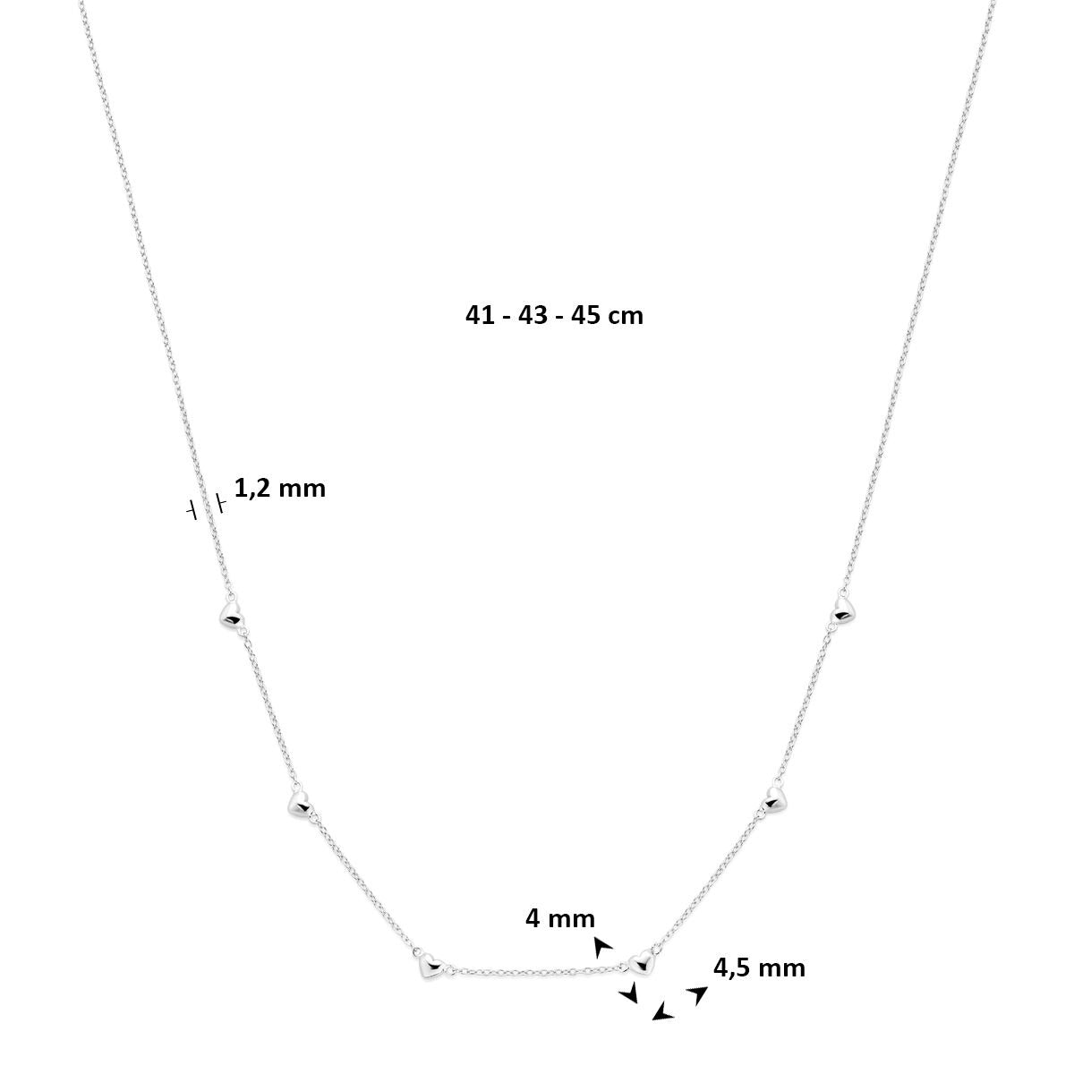 Silberne Damenhalskette mit Herzchen – rhodiniertes Collier 45 cm