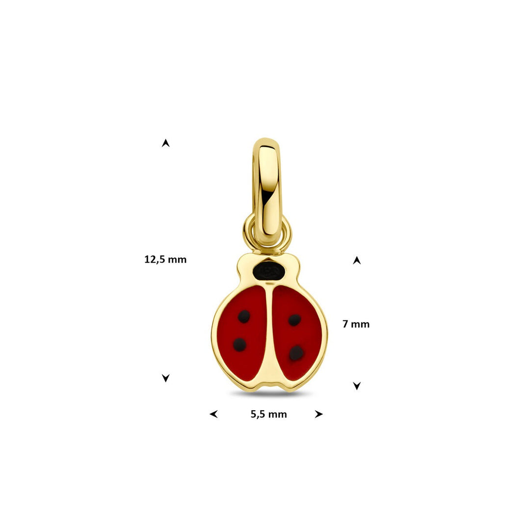 9k Geelgouden lieveheersbeestje hanger met emaille