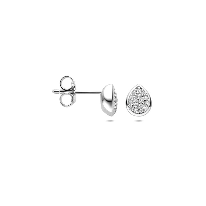 Zilveren dames oorknopjes druppelvorm met zirkonia gerhodineerd 6 mm