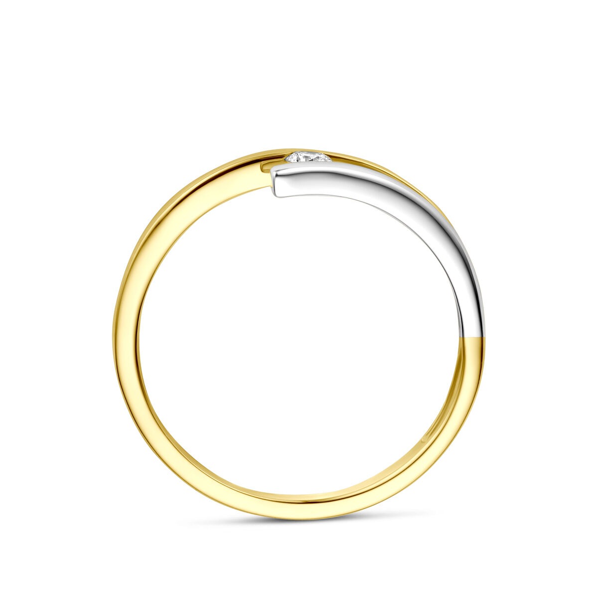 Bicolor Gold Damenring mit Diamant – 14k Gelb- und Weißgold
