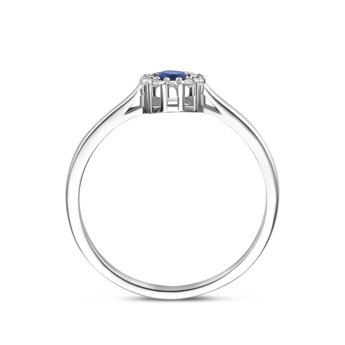 Rhodinierter Damenring aus Silber mit Saphir und Zirkonia – brillant geschliffen