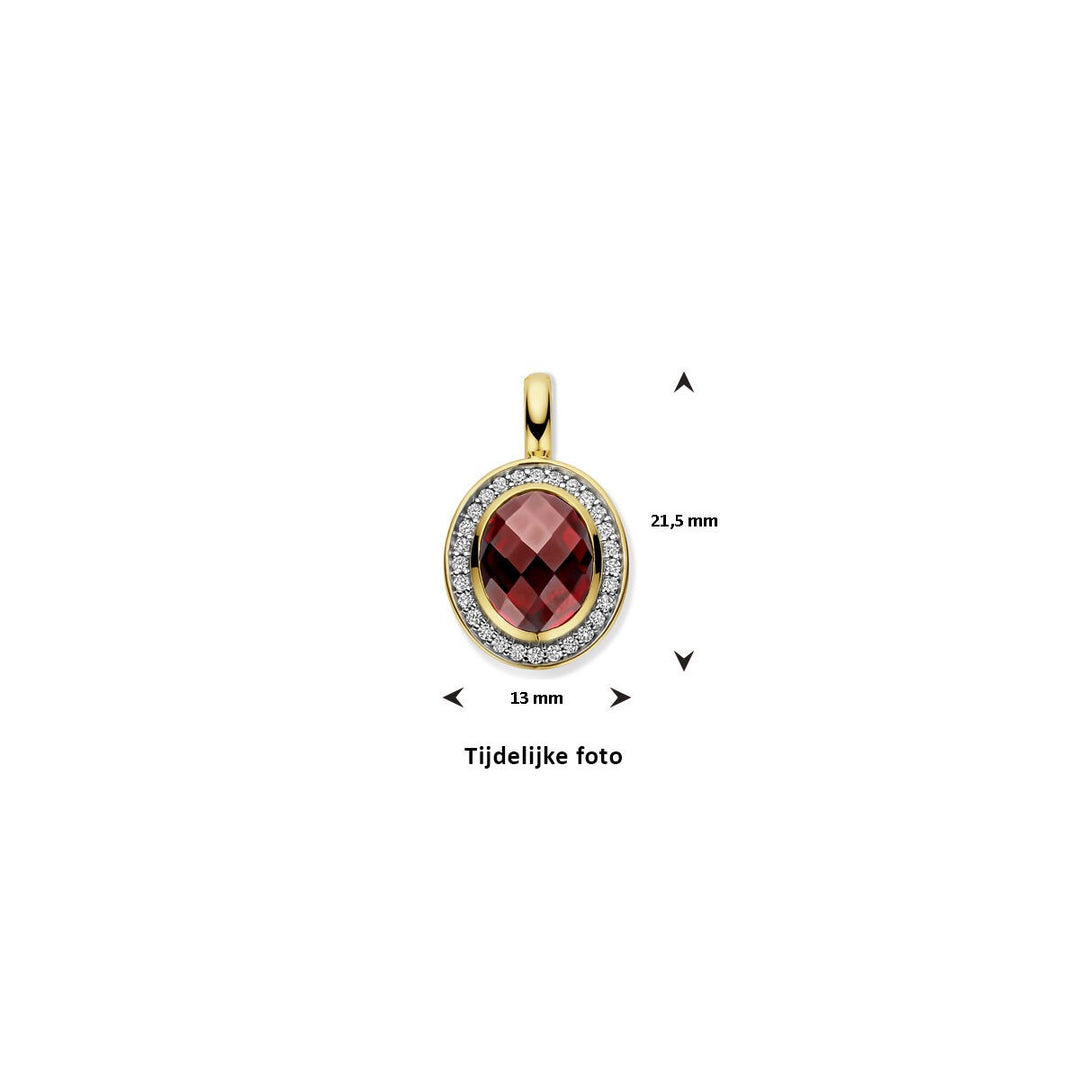 Gouden hanger – 14k met granaat en diamant