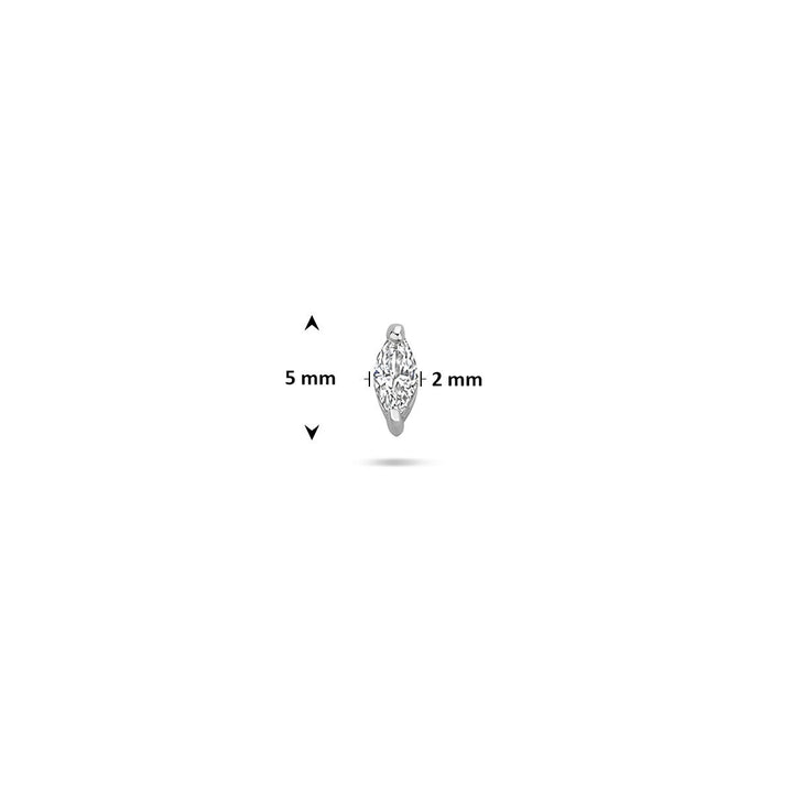 Zilveren flat back piercing met markies zirkonia – gerhodineerd 925