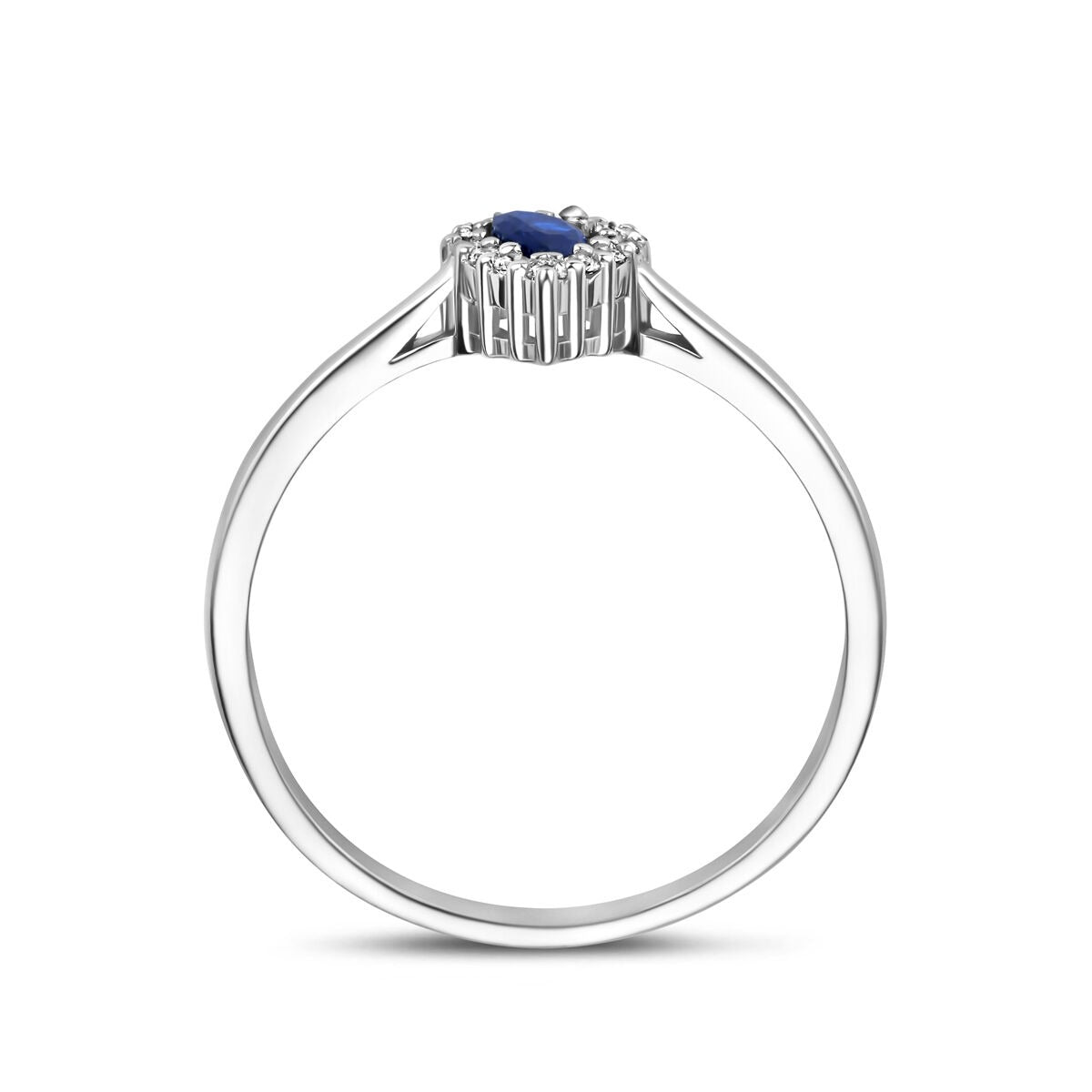 Rhodinierter Damenring aus Silber mit Saphir und Zirkonia
