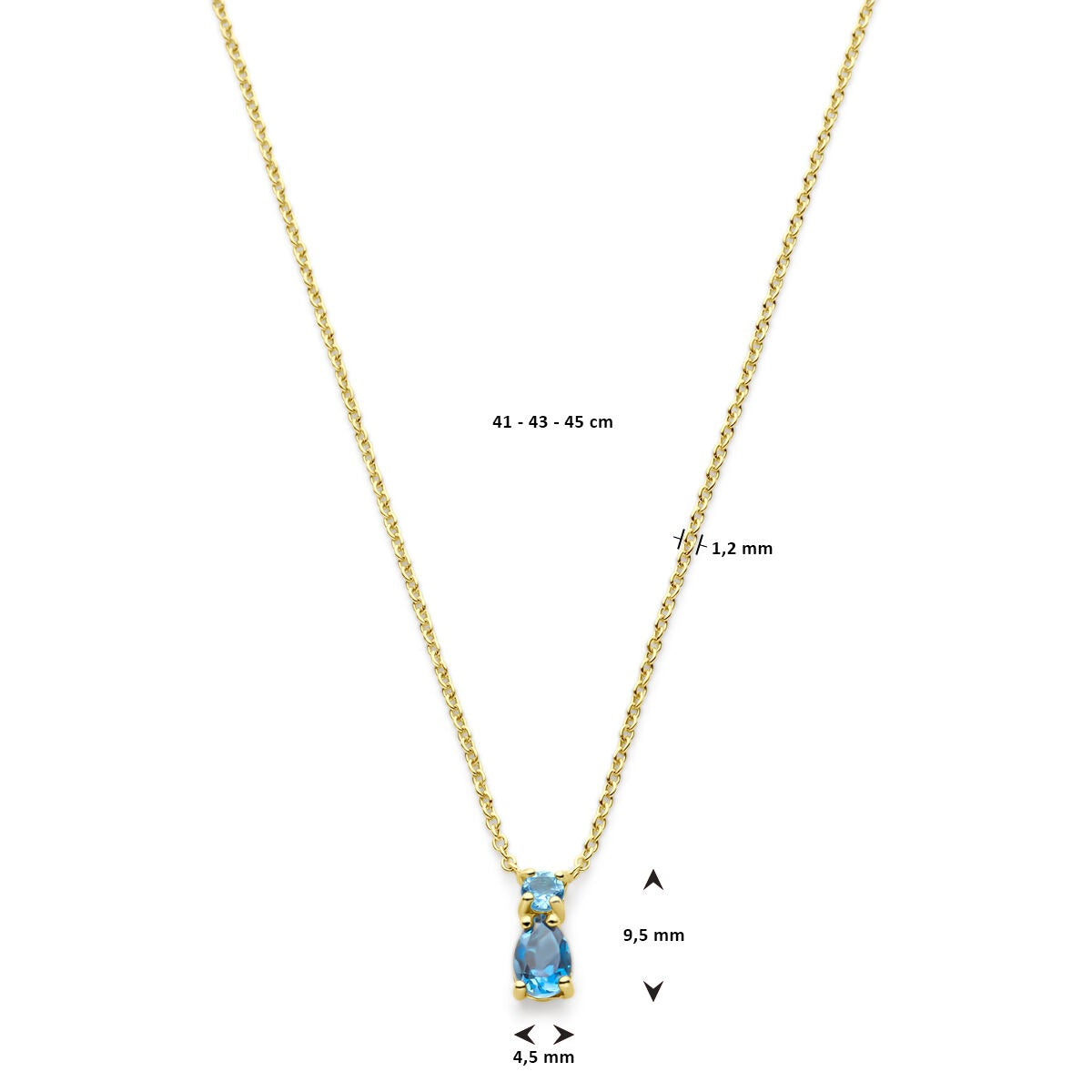 14 Karat Gelbgoldcollier mit Sky Blue und London Blue Topas