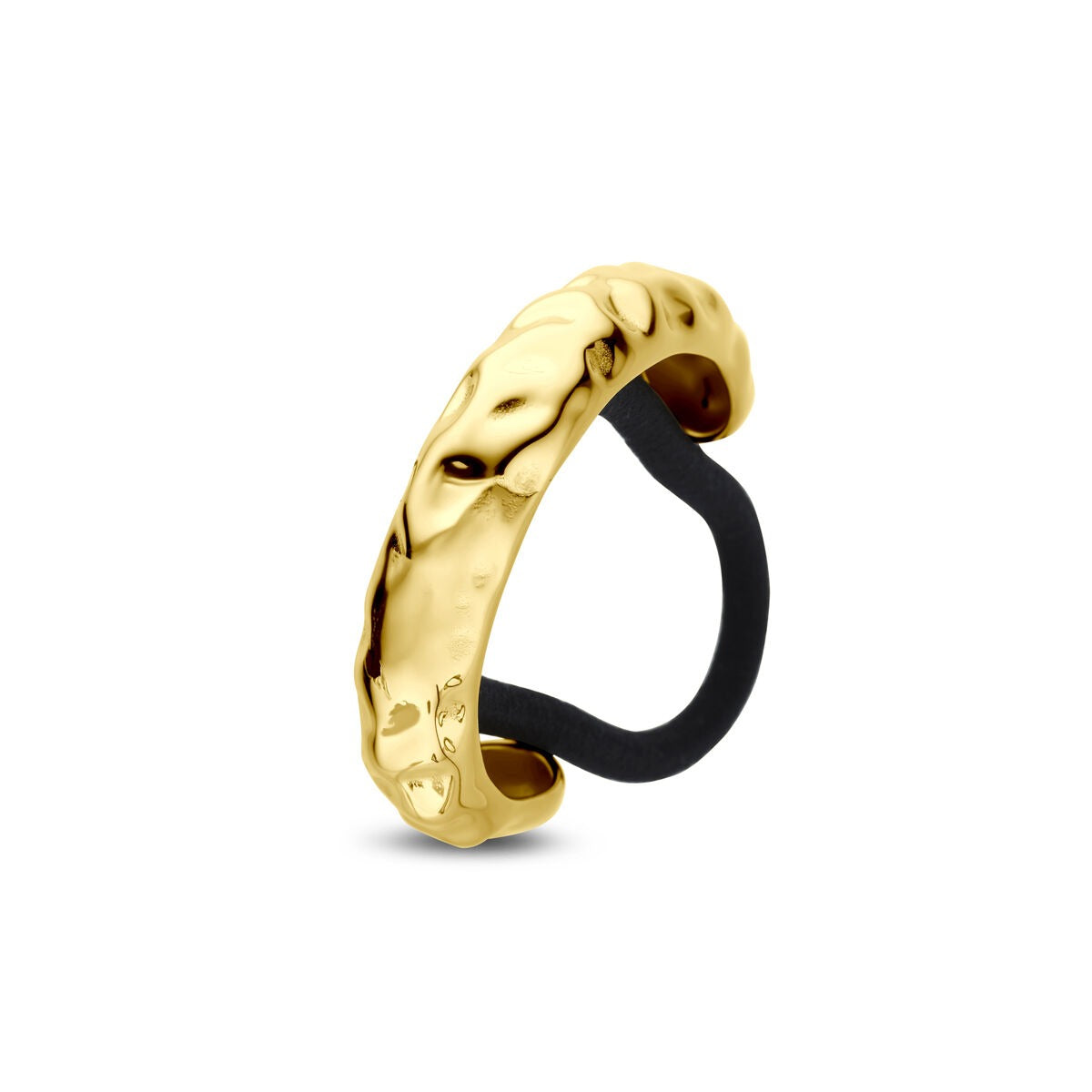 Stahl-Haar-Cuff in Gold mit ionisierter Beschichtung, 11x51 mm, strukturierte Oberfläche und schwarzes Gummiband