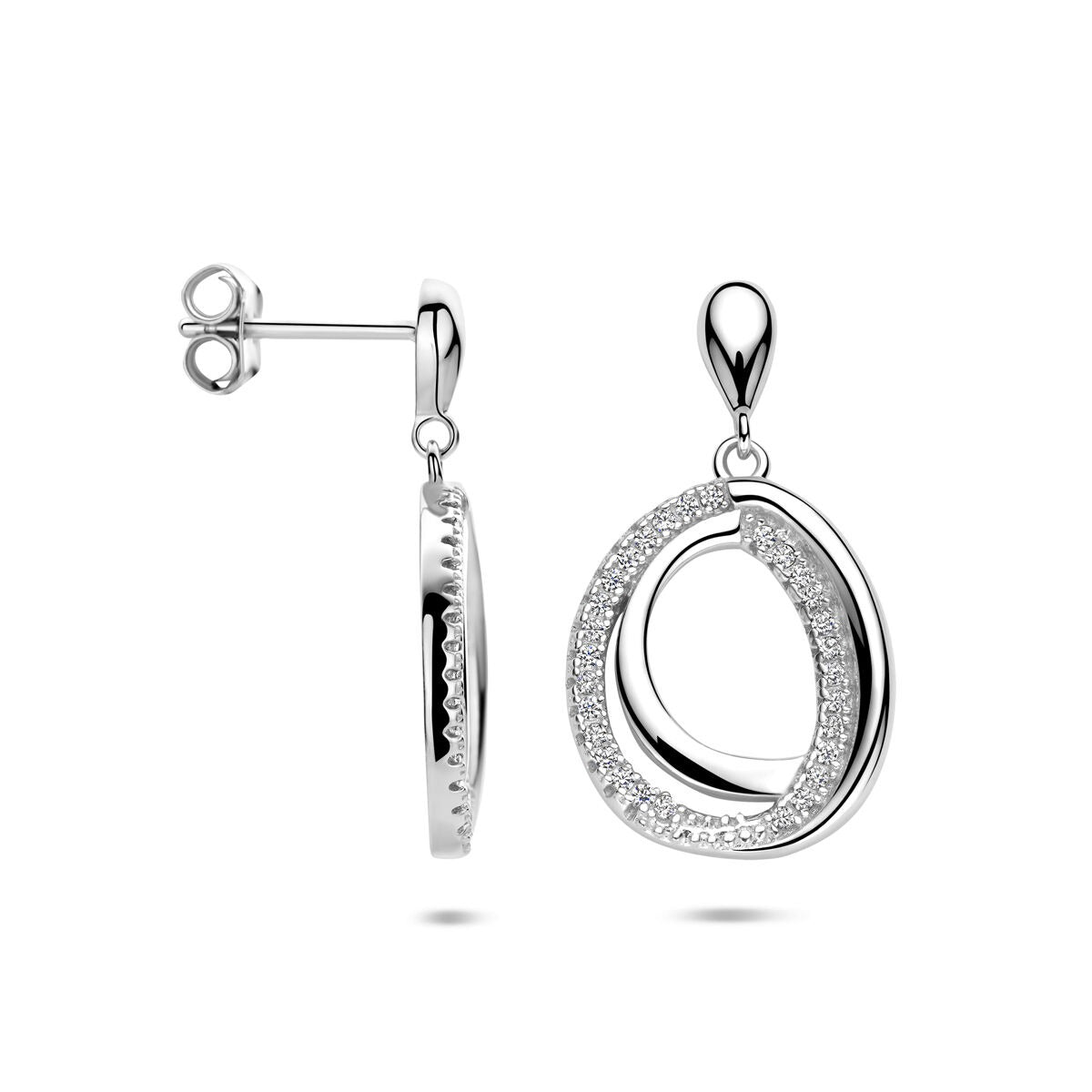 Silberne Ohrhänger mit Zirkonia-Entourage – rhodiniertes 925er Silber